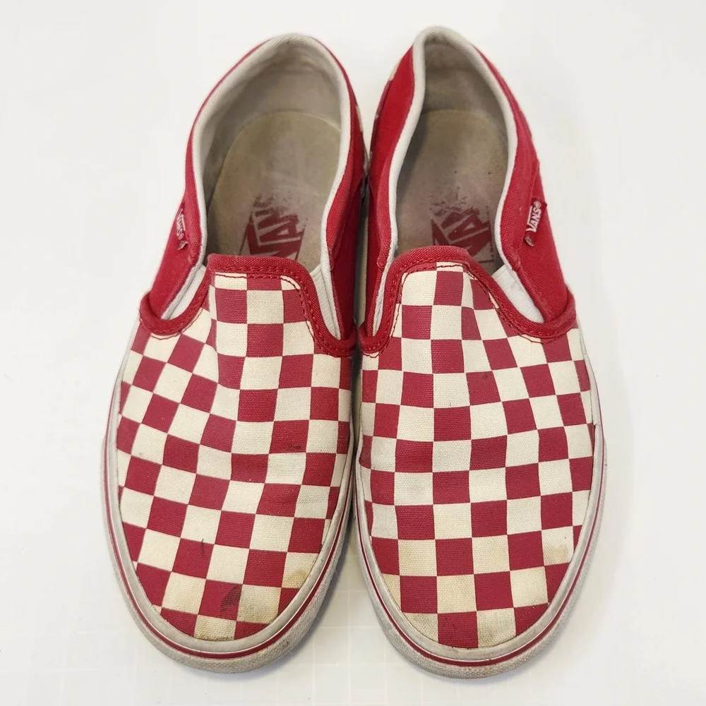 Vans Red and White Checkered Athletic Shoes - Picture 2 of 10